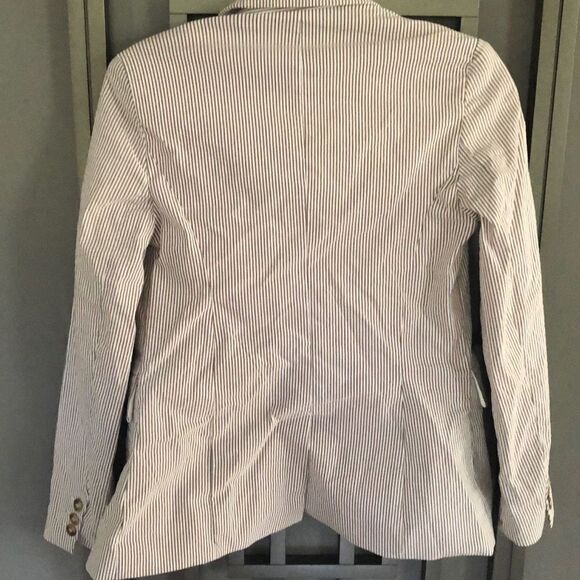 Maison D'Amelie Paris Brown pinstripe double breasted blazer with stretch size X - Picture 3 of 6